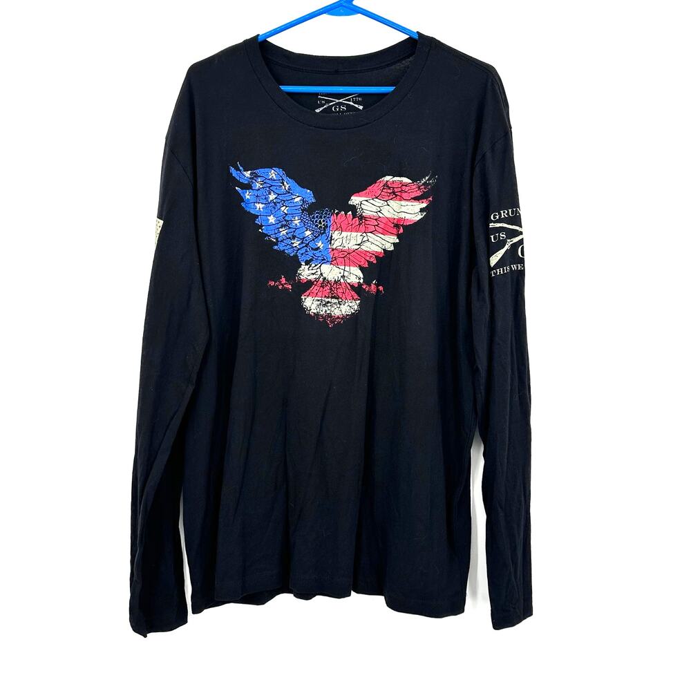 Grunt Style Size‎ XL Long Sleeve Crew Neck Black Eagle American Flag Print Shirt